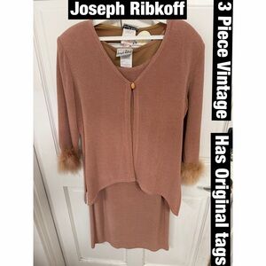 Joseph Ribkoff Mauve 3 Piece Asymmetrical Cut Vintage with Tags Feather cuffs